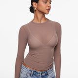 INLYRIC Women's Cosnufy® Mesh Sheer Long Sleeve Top Hazelnut