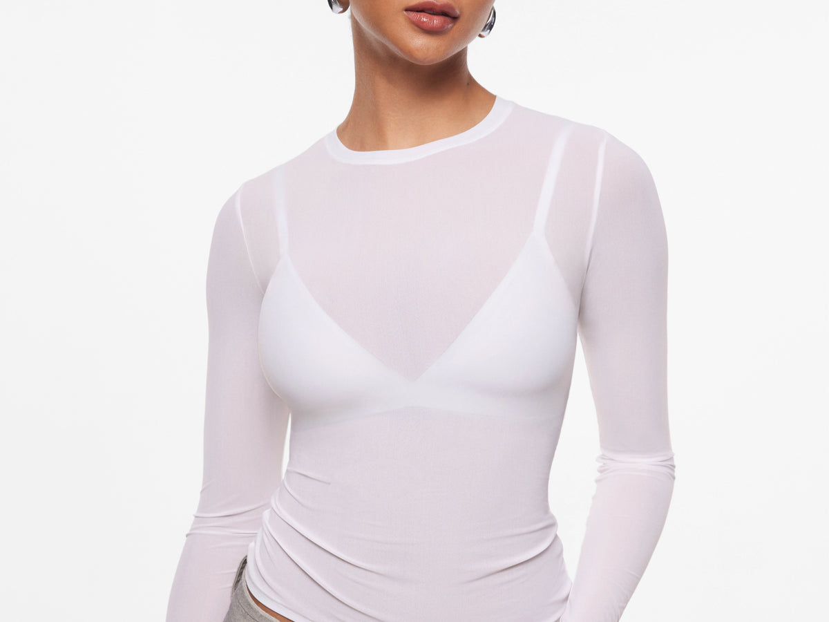 INLYRIC Women's Cosnufy® Mesh Sheer Long Sleeve Top Hazelnut