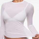 INLYRIC Women's Cosnufy® Mesh Sheer Long Sleeve Top Brown Purple