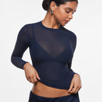 INLYRIC Women's Cosnufy® Mesh Sheer Long Sleeve Top Brown Purple