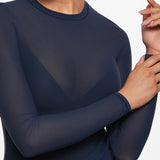 INLYRIC Women's Cosnufy® Mesh Sheer Long Sleeve Top Brown Purple