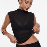 INLYRIC Cosnufy® Sheer Mesh Mock Neck Tank Top Hazelnut