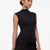 INLYRIC Cosnufy® Sheer Mesh Mock Neck Tank Top Hazelnut