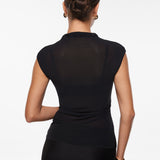 INLYRIC Cosnufy® Sheer Mesh Mock Neck Tank Top Hazelnut