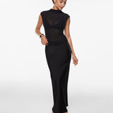 INLYRIC Cosnufy® Sheer Mesh Mock Neck Tank Top Hazelnut