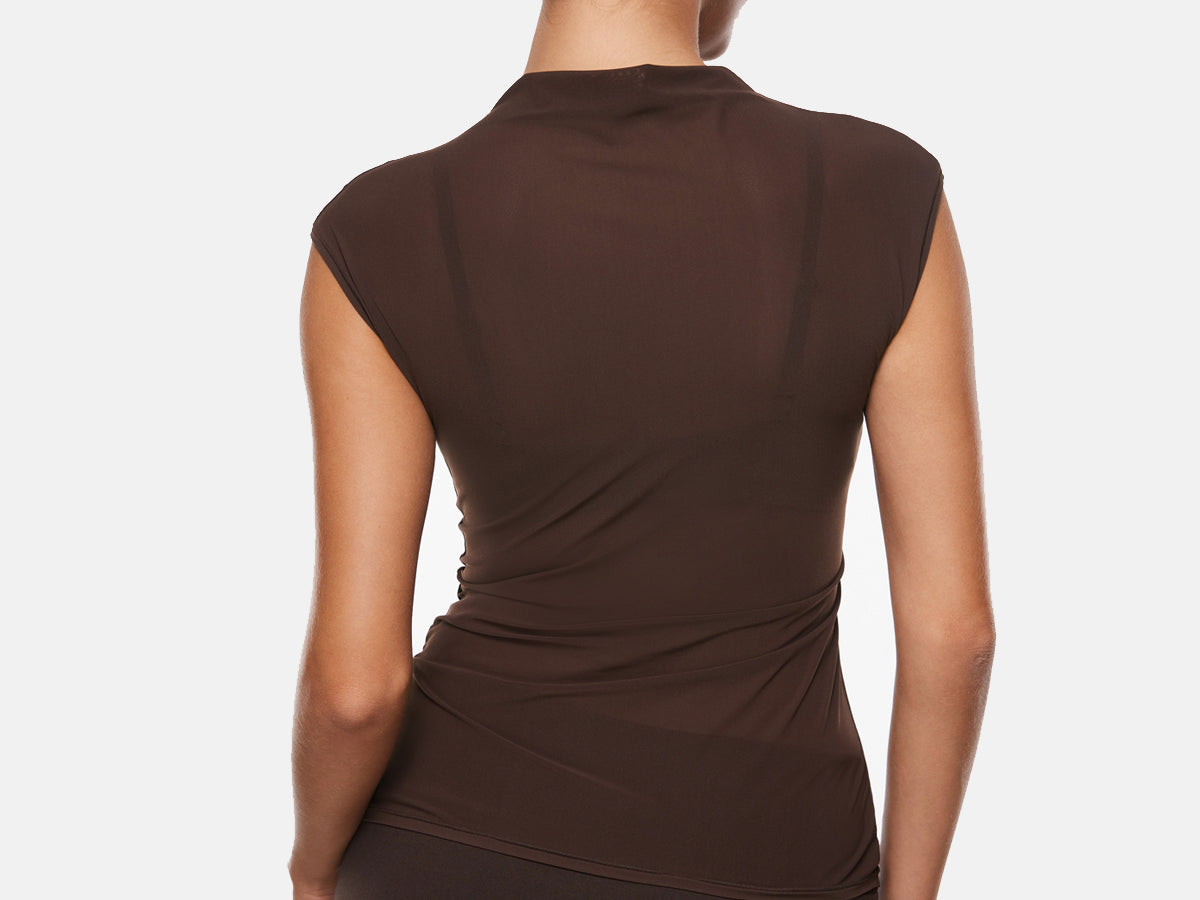 INLYRIC Cosnufy® Sheer Mesh Mock Neck Tank Top Twilight Blue