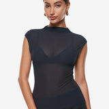 INLYRIC Cosnufy® Sheer Mesh Mock Neck Tank Top Twilight Blue