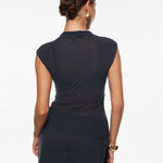 INLYRIC Cosnufy® Sheer Mesh Mock Neck Tank Top Twilight Blue