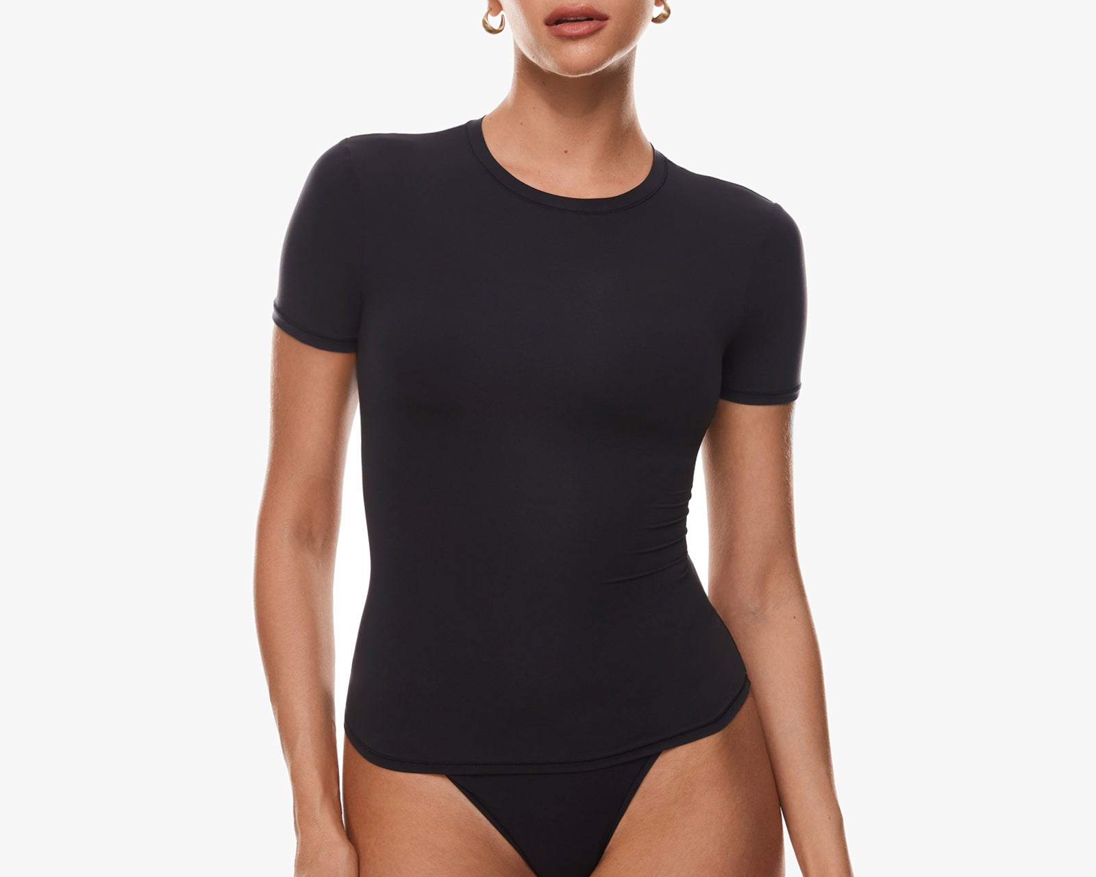 Women's Single Layer Basic Short Sleeve Top - Crew Neck Black