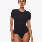 Women's Single Layer Basic Short Sleeve Top - Crew Neck Black