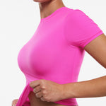 Women's Single Layer Basic Short Sleeve Top - Crew Neck Brown Purple