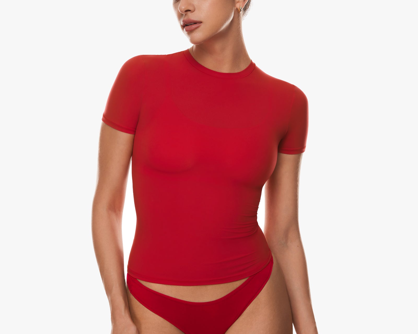 Women's Single Layer Basic Short Sleeve Top - Crew Neck Snow White