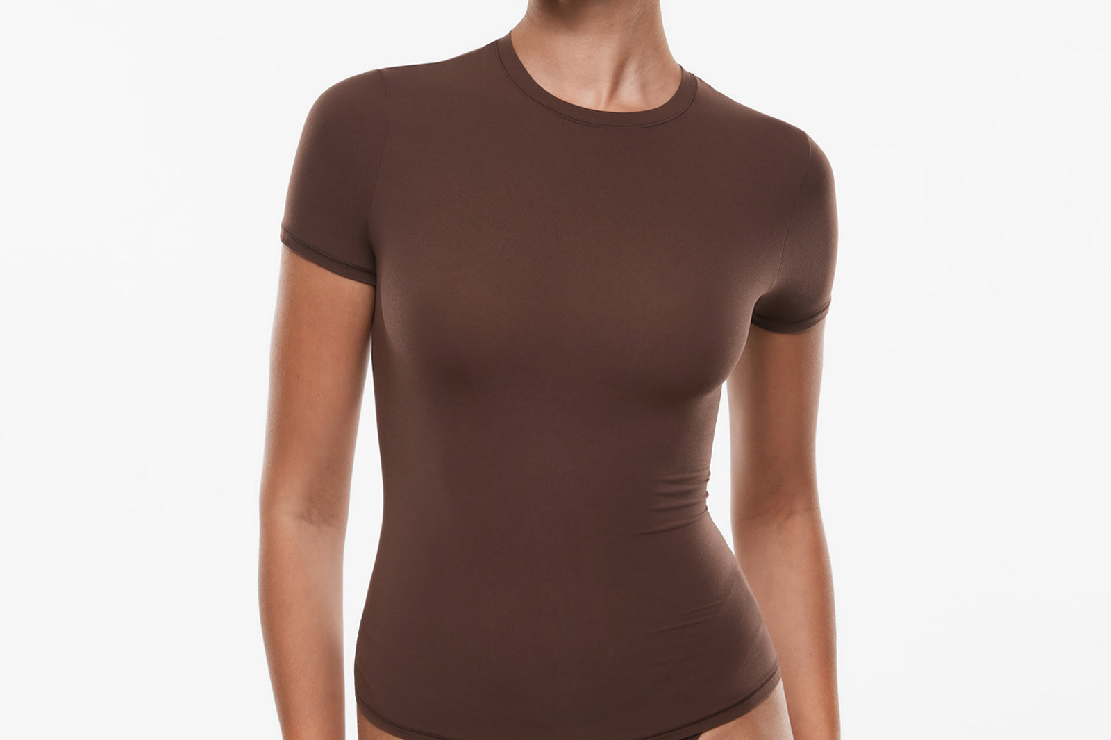 Women's Single Layer Basic Short Sleeve Top - Crew Neck Hazelnut