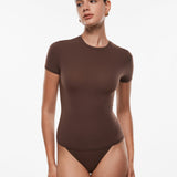 Women's Single Layer Basic Short Sleeve Top - Crew Neck Hazelnut