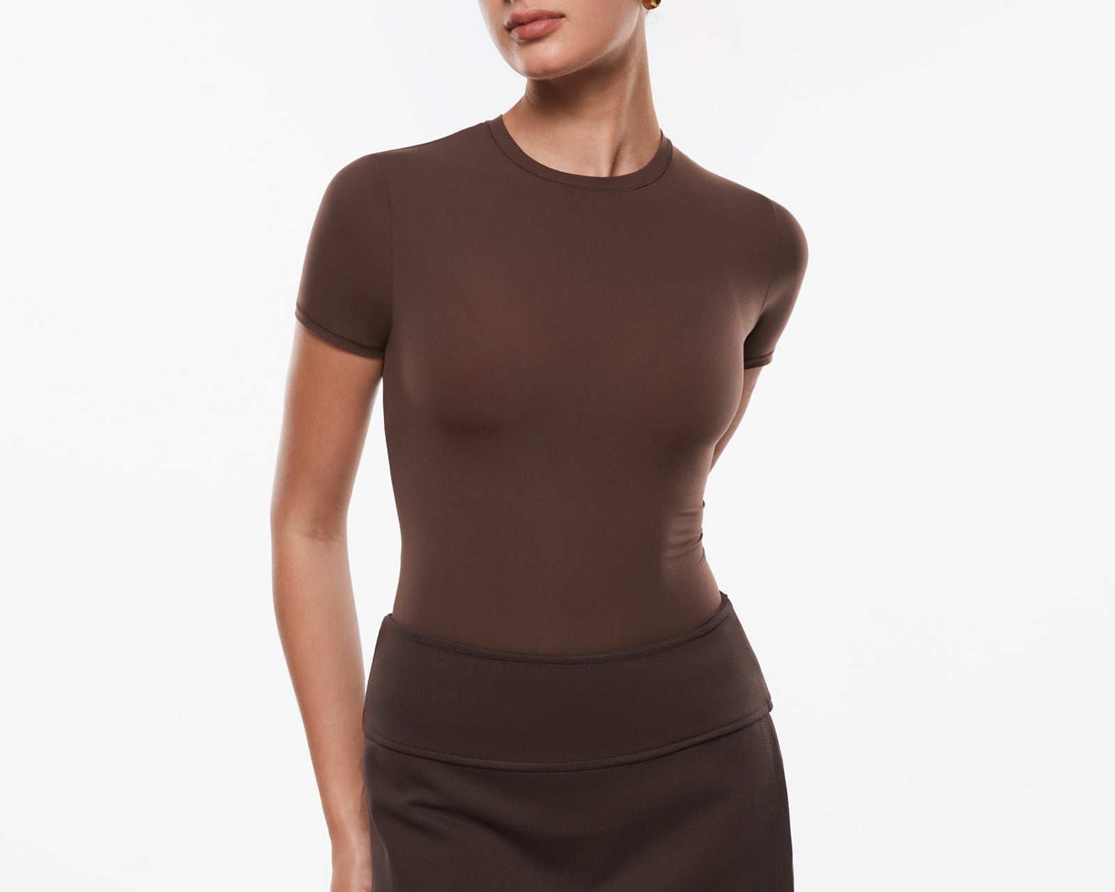 Women's Single Layer Basic Short Sleeve Top - Crew Neck Hazelnut