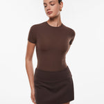 Women's Single Layer Basic Short Sleeve Top - Crew Neck Hazelnut