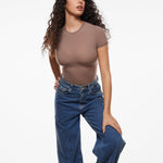 Women's Single Layer Basic Short Sleeve Top - Crew Neck Snow White