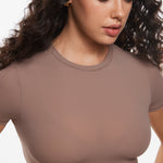 Women's Single Layer Basic Short Sleeve Top - Crew Neck Snow White