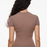 Women's Single Layer Basic Short Sleeve Top - Crew Neck Snow White