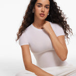 Women's Single Layer Basic Short Sleeve Top - Crew Neck Wheat Beige