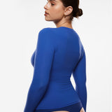 Women's Single-Layer Basic Long Sleeve Shirts Azure Blue