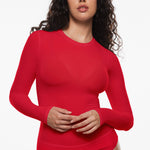 Women's Single-Layer Basic Long Sleeve Shirts Lipstick Red