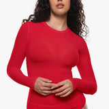 Women's Single-Layer Basic Long Sleeve Shirts Lipstick Red