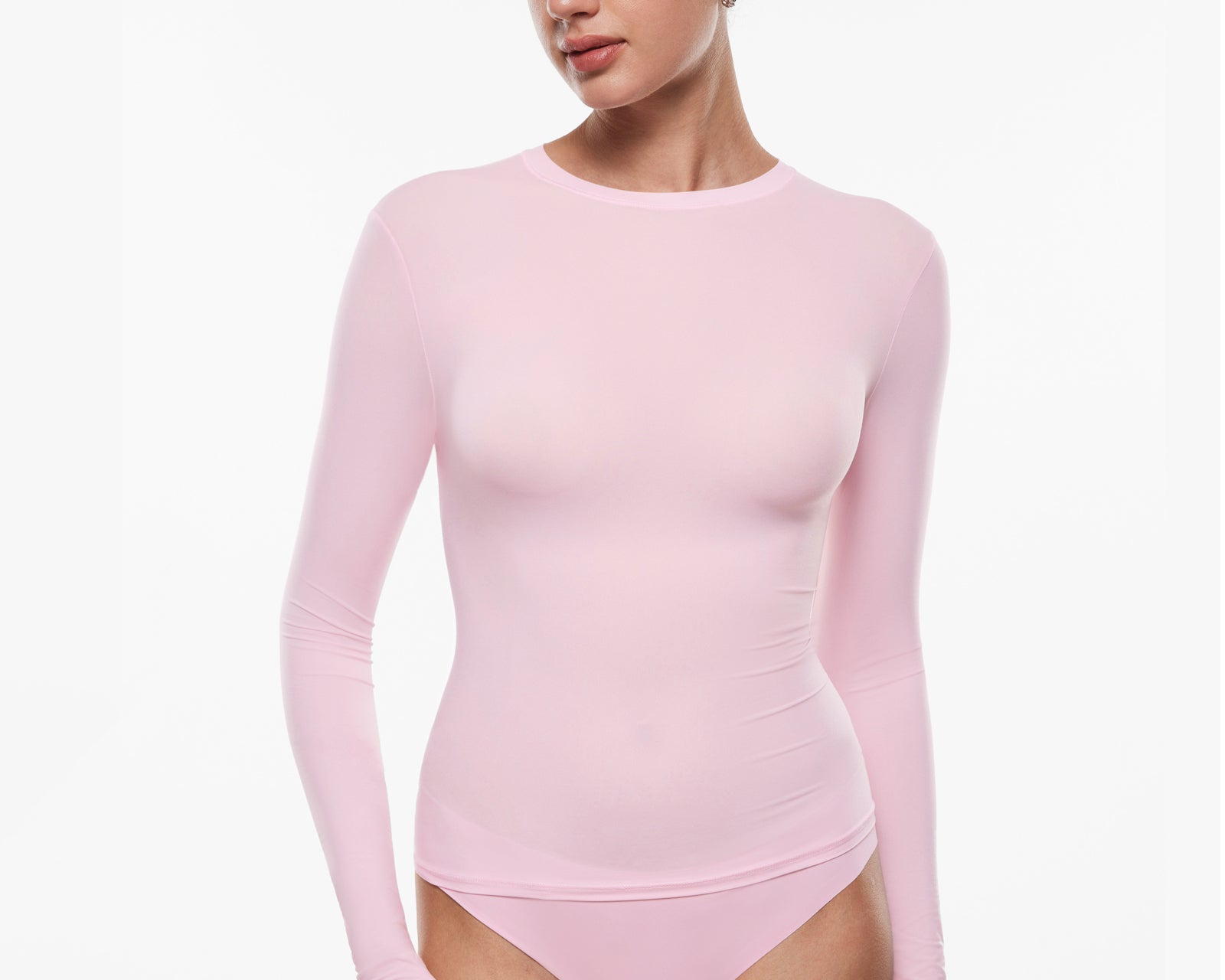 Women's Single-Layer Basic Long Sleeve Shirts Sweet Pink