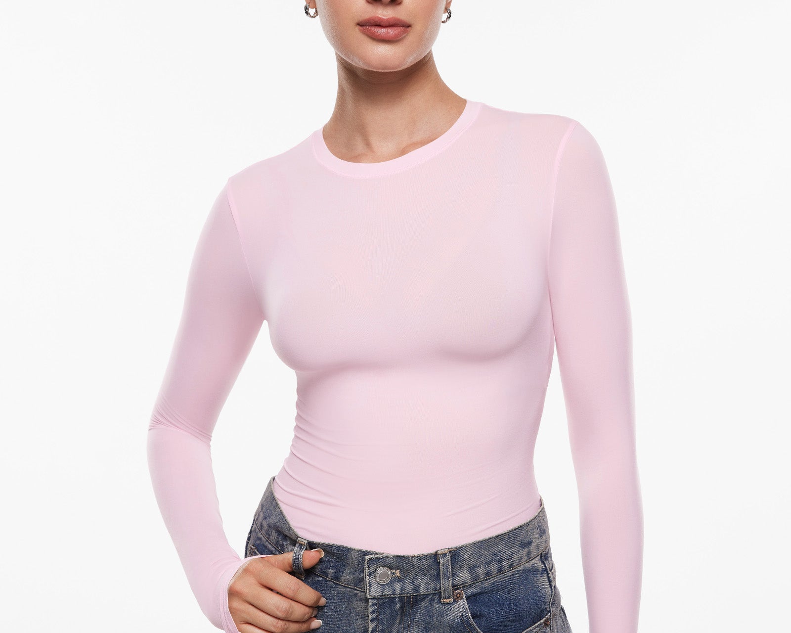 Women's Single-Layer Basic Long Sleeve Shirts Sweet Pink