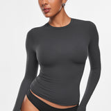 Women's Single-Layer Basic Long Sleeve Shirts Graphite Grey