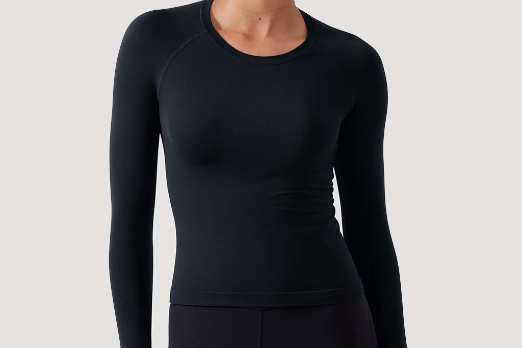 CRZ YOGA Women's Seamless Long Sleeves Shirts Black