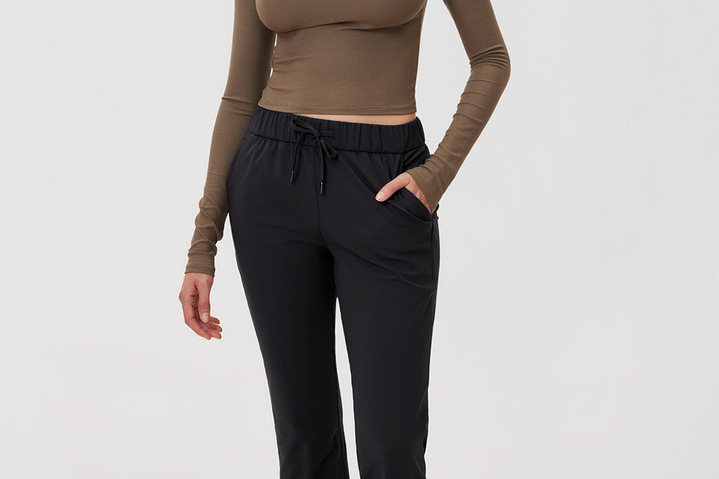 Women's Stretch Drawstring 7/8 Pants with Pockets 27'' Black