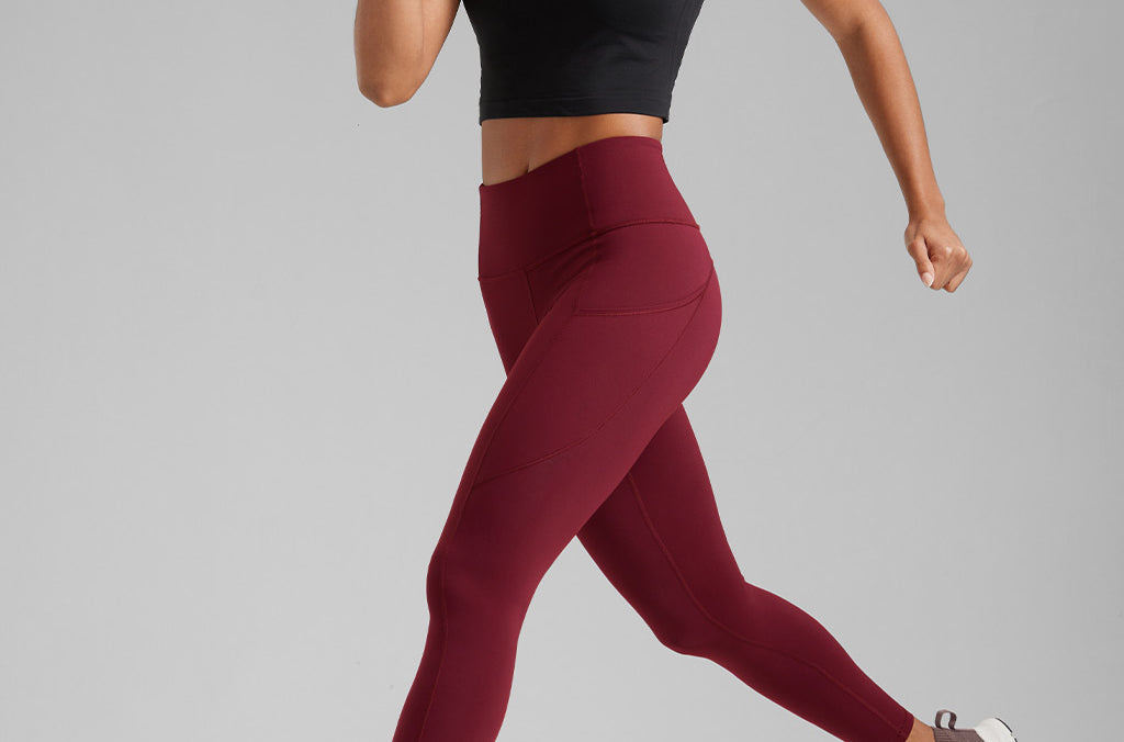 CRZ YOGA Women's Sleek Pocket Leggings 25” Red Merlot