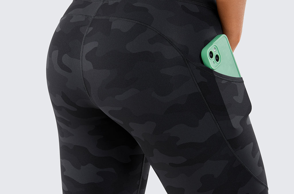 CRZ YOGA Women's Sleek Pocket Leggings 25” Dark grey camouflage