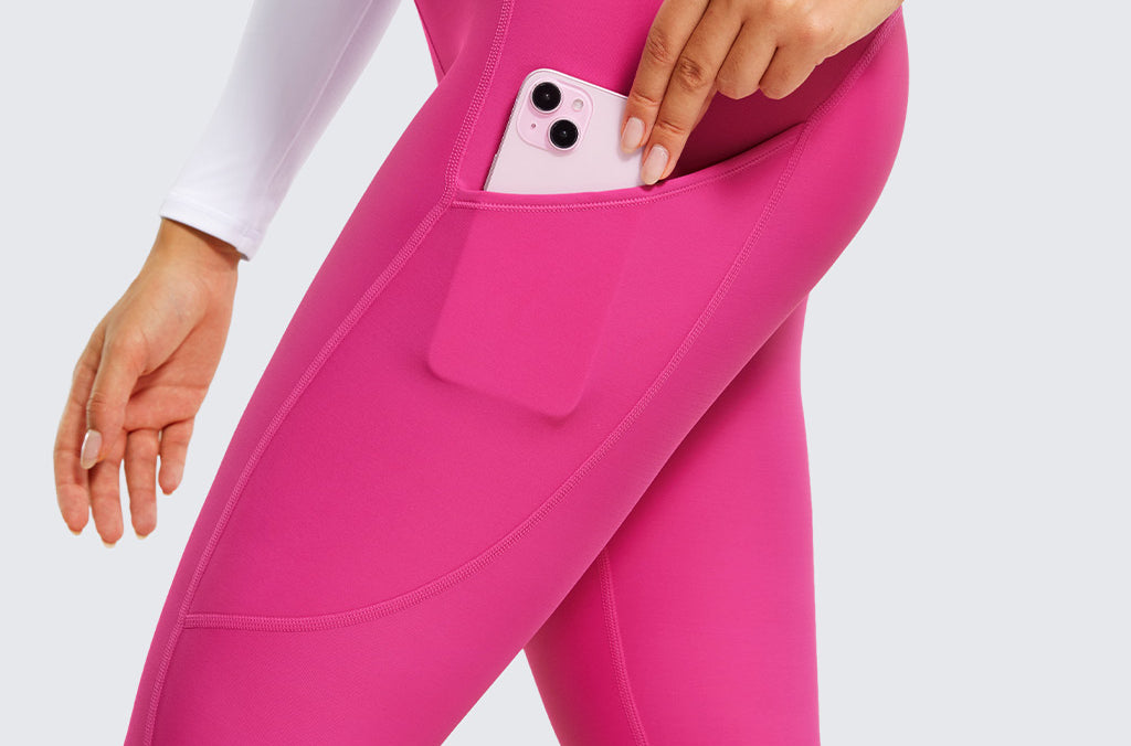 CRZ YOGA Women's Fleece Lined Leggings with Pockets 28'' Forest Dark Green