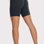 CRZ YOGA Women's Yoga High Rise Biker Shorts Butterluxe Shorts 6'' Dark Grey Camouflage 2