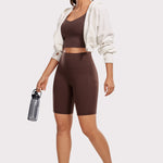 CRZ YOGA Women's Stretchy Pockets Shorts 8" Taupe