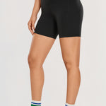 CRZ YOGA Women's Yoga High Rise Biker Butterluxe Pockets Shorts 5'' Dark Grey Camouflage 2