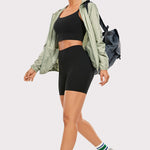 CRZ YOGA Women's Yoga High Rise Biker Butterluxe Pockets Shorts 5'' Dark Grey Camouflage 2