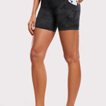 CRZ YOGA Women's Yoga High Rise Biker Butterluxe Pockets Shorts 5'' Dark Grey Camouflage 2