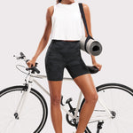 CRZ YOGA Women's Yoga High Rise Biker Butterluxe Pockets Shorts 5'' Dark Grey Camouflage 2