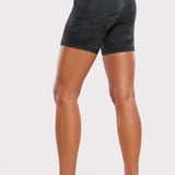 CRZ YOGA Women's Yoga High Rise Biker Butterluxe Pockets Shorts 5'' Dark Grey Camouflage 2
