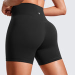 CRZ YOGA Women's High Rise Butterluxe V Cross Waist Biker Shorts 5'' Grey Sage