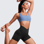 CRZ YOGA Women's High Rise Butterluxe V Cross Waist Biker Shorts 5'' Black