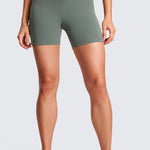 CRZ YOGA Women's High Rise Butterluxe V Cross Waist Biker Shorts 5'' Grey Sage