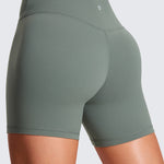 CRZ YOGA Women's High Rise Butterluxe V Cross Waist Biker Shorts 5'' Grey Sage