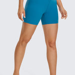 CRZ YOGA Women's High Rise Butterluxe V Cross Waist Biker Shorts 5'' Black