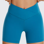 CRZ YOGA Women's High Rise Butterluxe V Cross Waist Biker Shorts 5'' Black