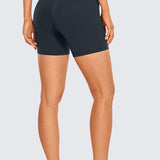 CRZ YOGA Women's High Rise Butterluxe V Cross Waist Biker Shorts 5'' Black