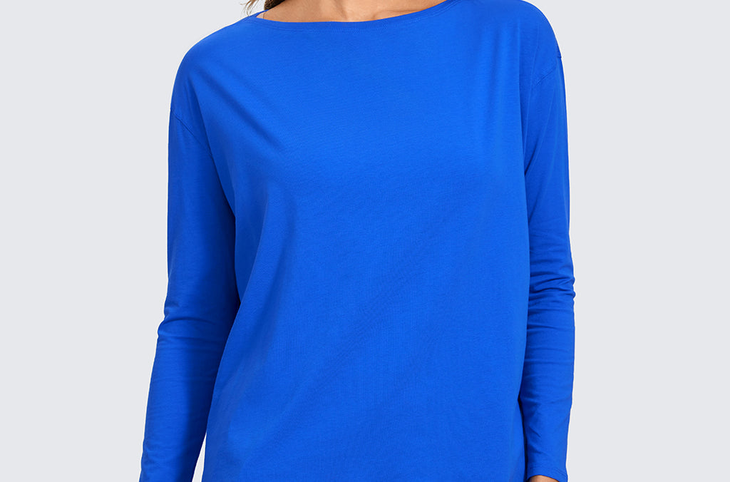 Women's Pima Cotton Boat Neck Long Sleeve Shirts Iced Iris